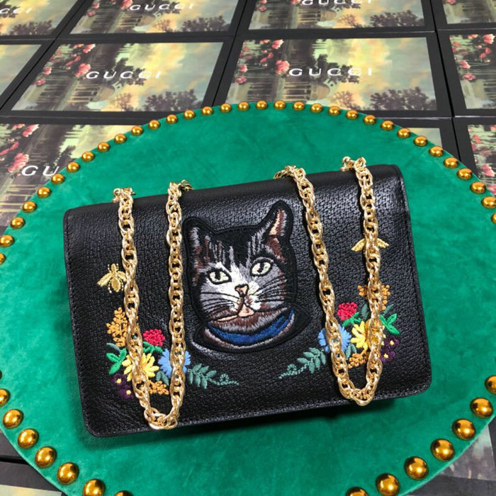 Gucci Embroidered Small Shoulder Bag Black 499617