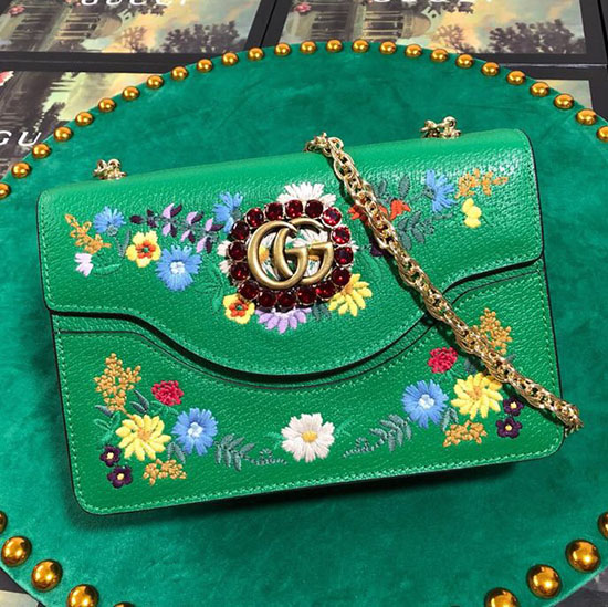 Gucci Embroidered Small Shoulder Bag Green 499617