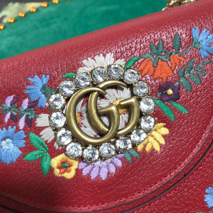 Gucci Embroidered Small Shoulder Bag Red 499617