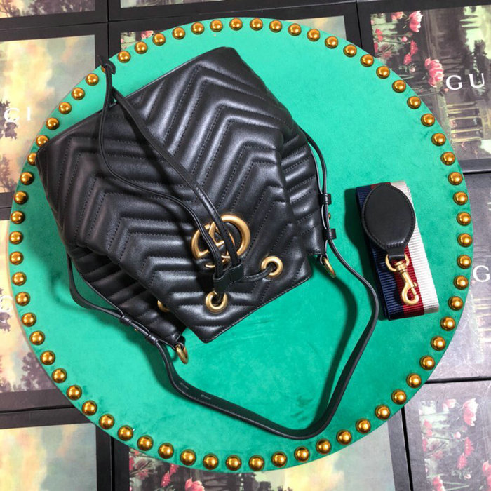 Gucci GG Marmont Leather Bucket Bag Black 476674