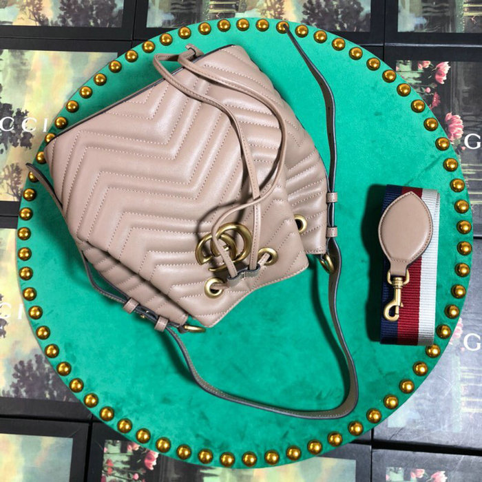 Gucci GG Marmont Leather Bucket Bag Nude 476674