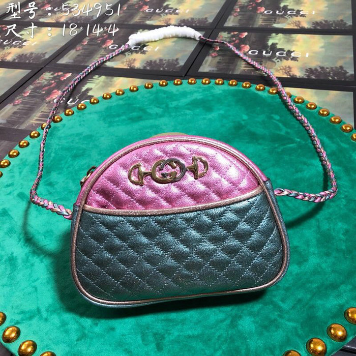 Gucci Laminated Leather Mini Bag Pink and Green 534951