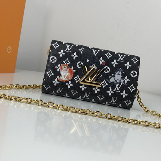 Louis Vuitton Monogram Canvas Twist Chain Wallet Black M63888
