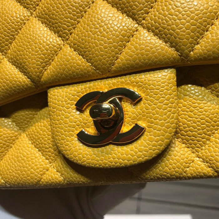 Classic Chanel Caviar Leather Mini Flap Bag Yellow with Gold Hardware CF1115