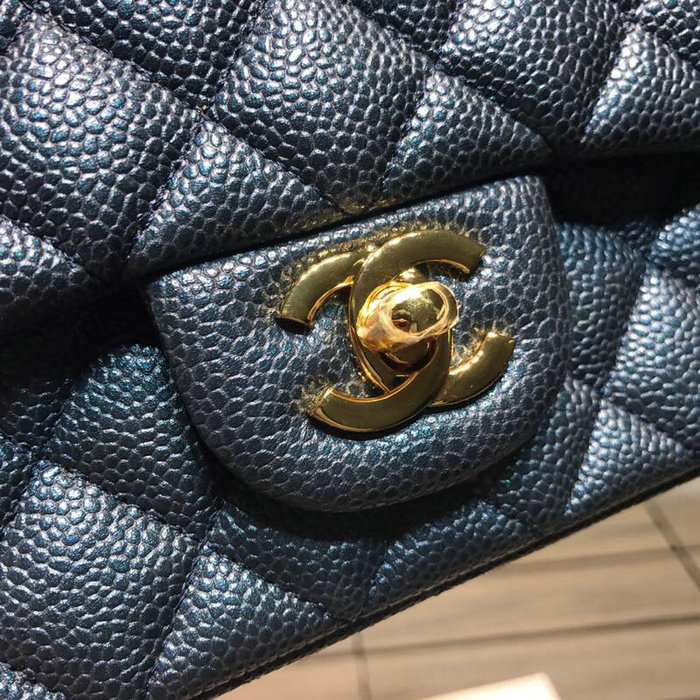 Classic Chanel Caviar Leather Small Flap Bag Blue with Gold Hardware CF1116