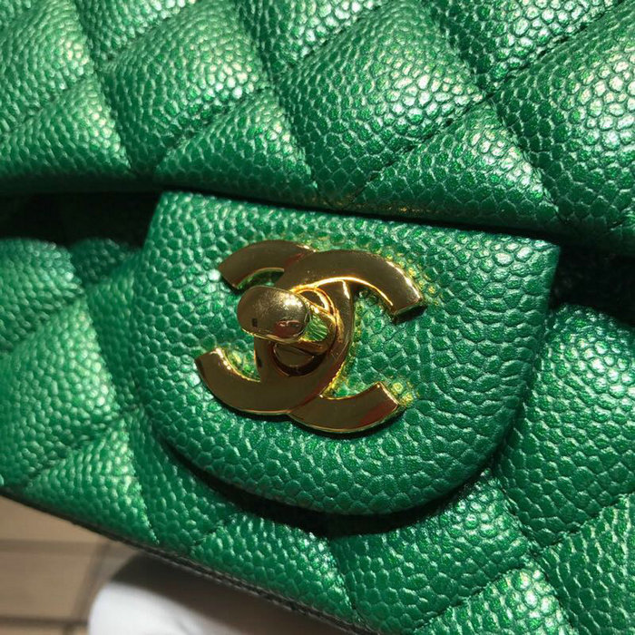 Classic Chanel Caviar Leather Small Flap Bag Green with Gold Hardware CF1116