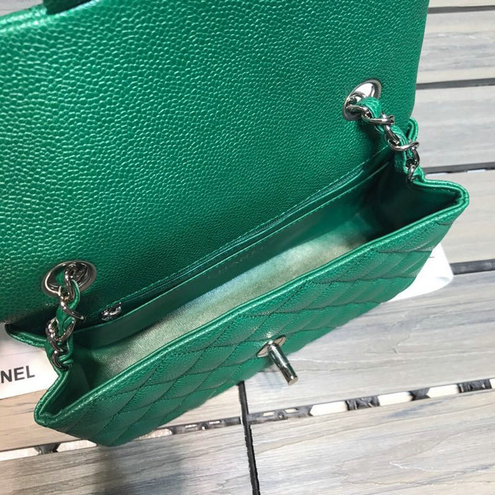 Classic Chanel Caviar Leather Small Flap Bag Green with Silver Hardware CF1116