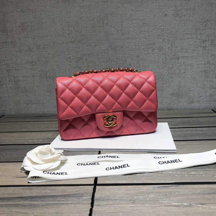 Classic Chanel Caviar Leather Small Flap Bag Pink with Gold Hardware CF1116
