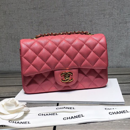 Classic Chanel Caviar Leather Small Flap Bag Pink with Gold Hardware CF1116