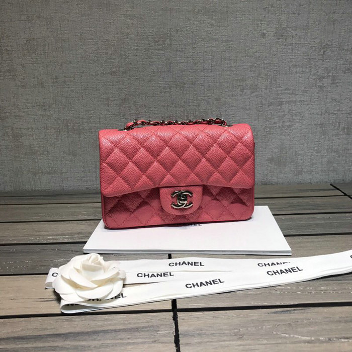 Classic Chanel Caviar Leather Small Flap Bag Pink with Silver Hardware CF1116