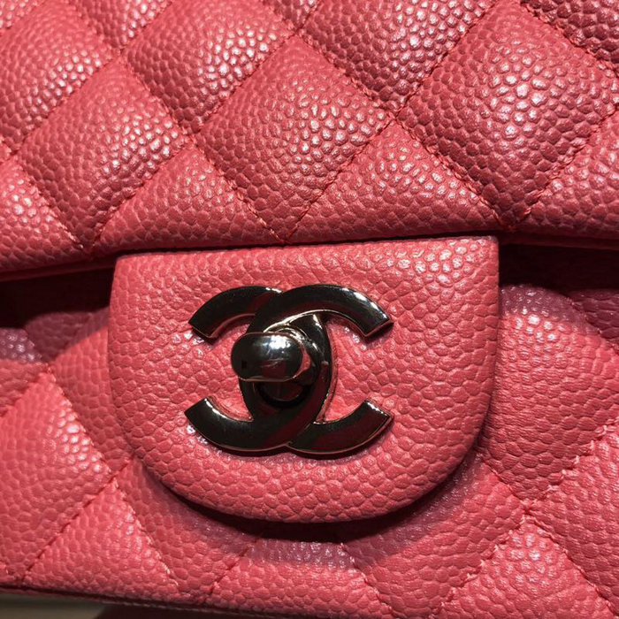 Classic Chanel Caviar Leather Small Flap Bag Pink with Silver Hardware CF1116