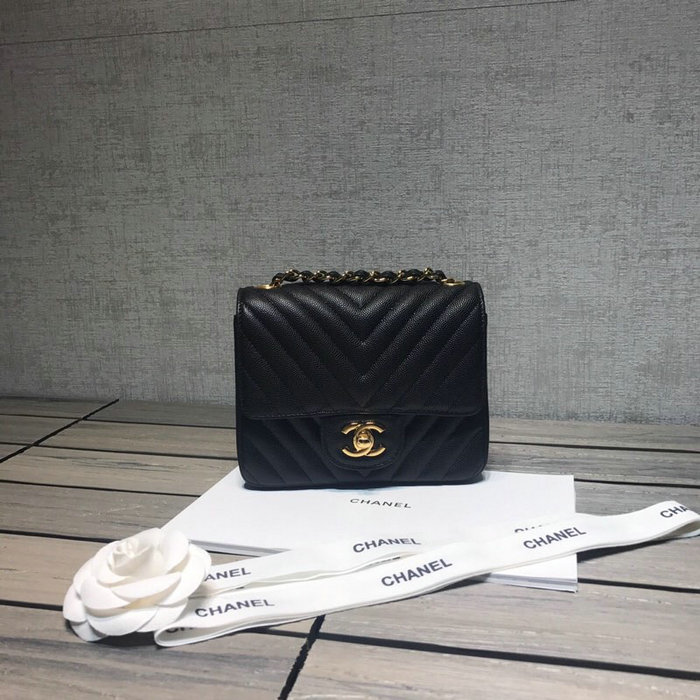 Classic Chanel Chevron Mini Bag Black with Gold Hardware CF1115