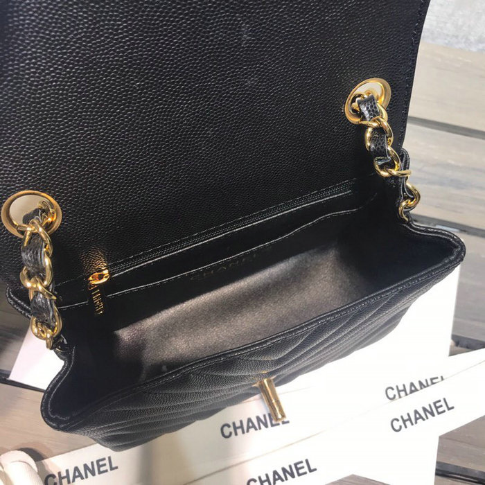 Classic Chanel Chevron Mini Bag Black with Gold Hardware CF1115