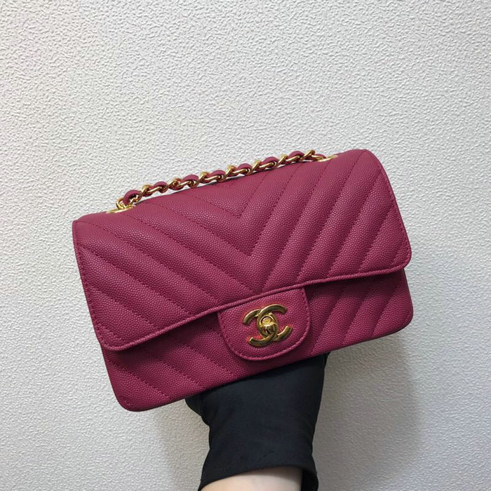 Classic Chanel Chevron Small Shoulder Bag Rose with Gold Hardware CF1116