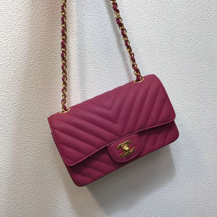 Classic Chanel Chevron Small Shoulder Bag Rose with Gold Hardware CF1116