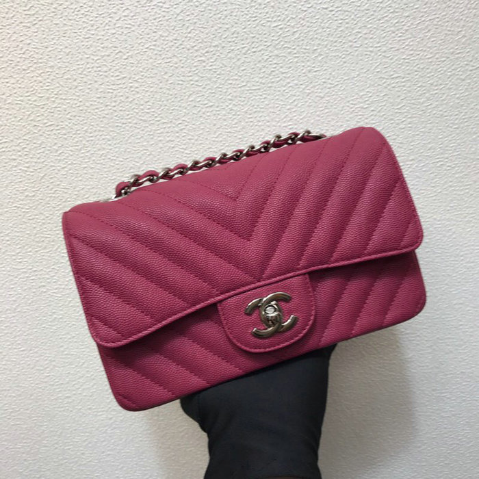 Classic Chanel Chevron Small Shoulder Bag Rose with Silver Hardware CF1116