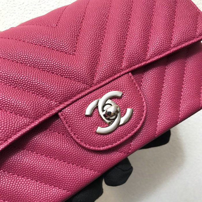 Classic Chanel Chevron Small Shoulder Bag Rose with Silver Hardware CF1116