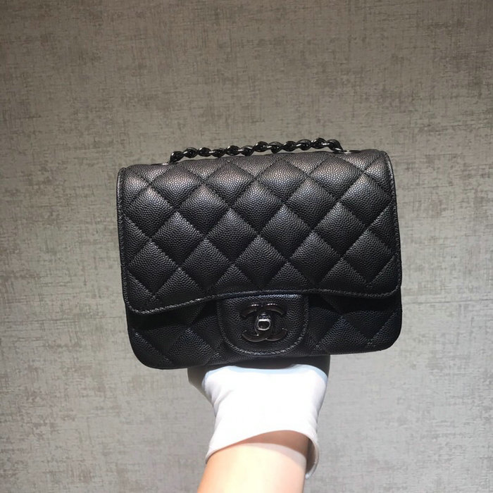 Classic Chanel Grained Calfskin Mini Bag Black with Black Hardware CF1115