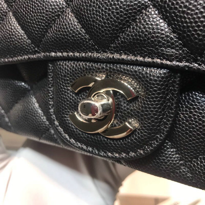 Classic Chanel Grained Calfskin Mini Bag Black with Silver Hardware CF1115