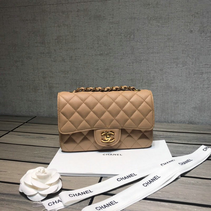 Classic Chanel Grained Calfskin Small Flap Bag Beige with Gold Hardware CF1116