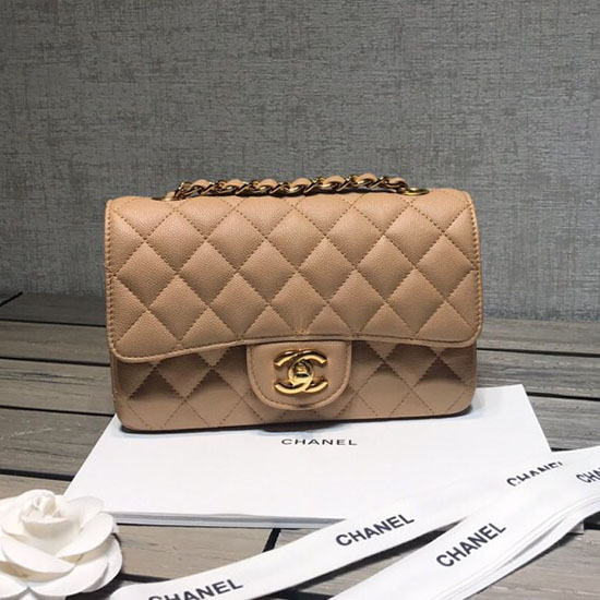 Classic Chanel Grained Calfskin Small Flap Bag Beige with Gold Hardware CF1116