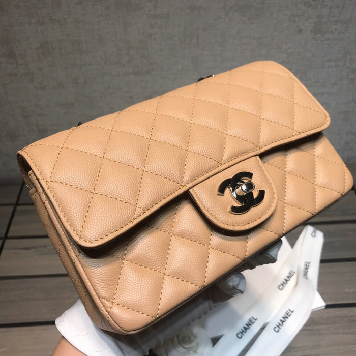Classic Chanel Grained Calfskin Small Flap Bag Beige with Silver Hardware CF1116