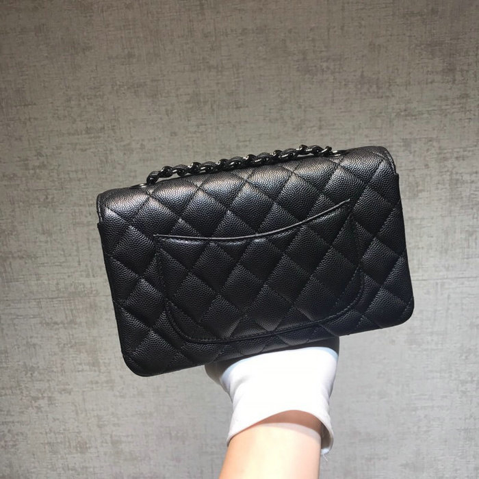 Classic Chanel Grained Calfskin Small Flap Bag Black with Black Hardware CF1116