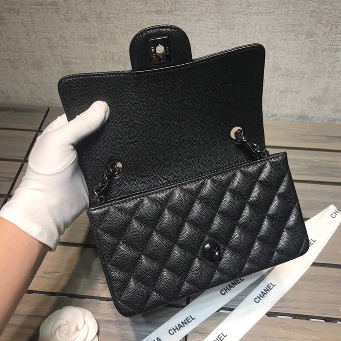 Classic Chanel Grained Calfskin Small Flap Bag Black with Black Hardware CF1116