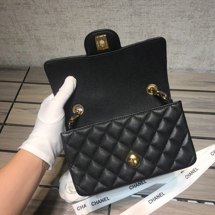 Classic Chanel Grained Calfskin Small Flap Bag Black with Gold Hardware CF1116