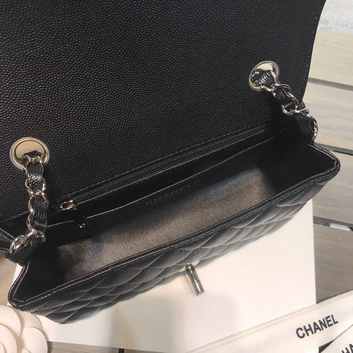 Classic Chanel Grained Calfskin Small Flap Bag Black with Silver Hardware CF1116