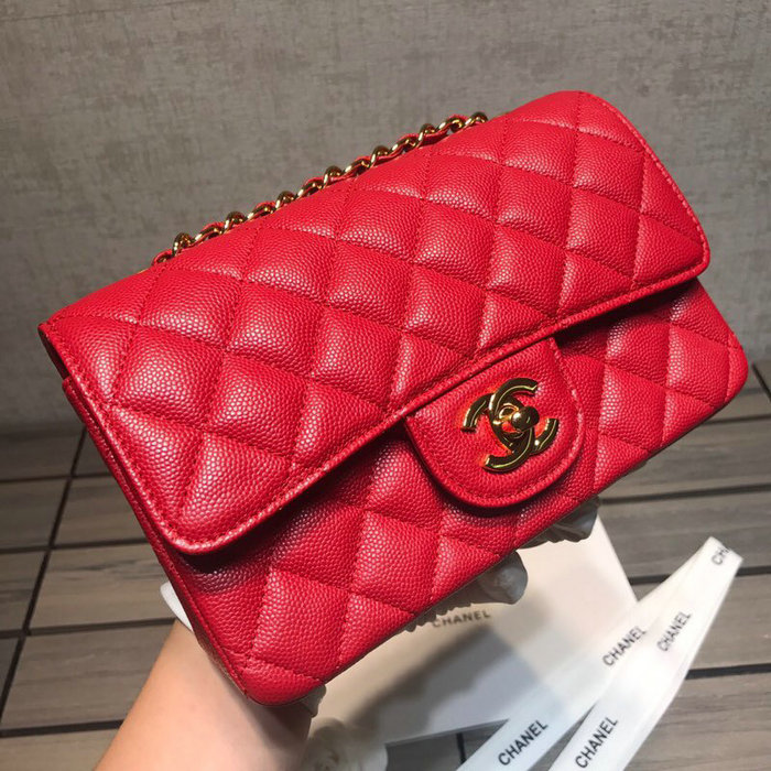 Classic Chanel Grained Calfskin Small Flap Bag Red with Gold Hardware CF1116