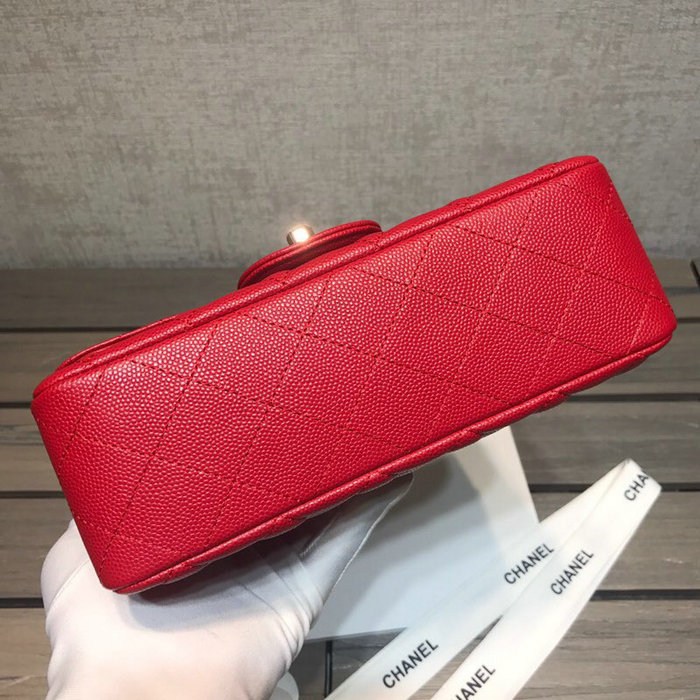 Classic Chanel Grained Calfskin Small Flap Bag Red with Silver Hardware CF1116