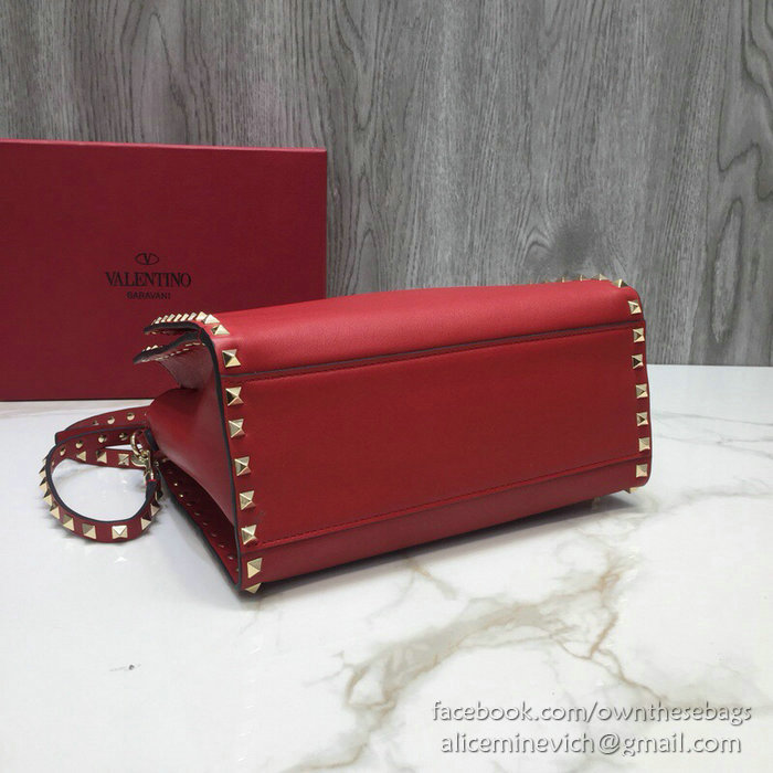 Valentino Smooth Calfskin Small Rockstud Top Handle Bag Red V6500