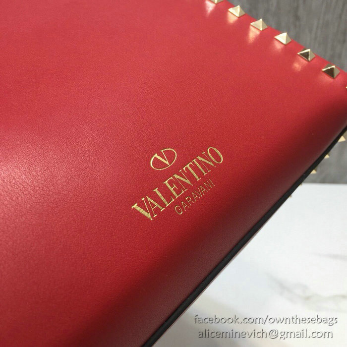 Valentino Smooth Calfskin Small Rockstud Top Handle Bag Red V6500