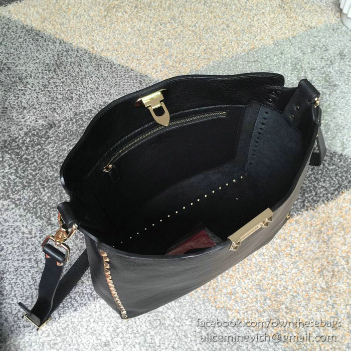 Valentino Soft Calfskin Hobo Bag Black V50031