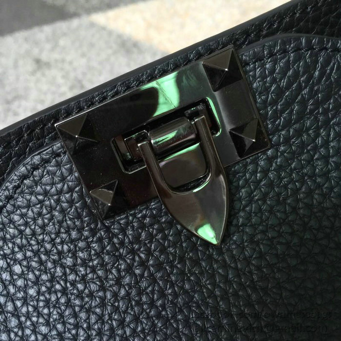 Valentino Soft Calfskin Hobo Bag Black with Black Spikes V50031
