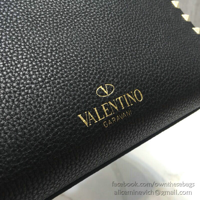 Valentino Textured Calfskin Small Rockstud Top Handle Bag Black V6500