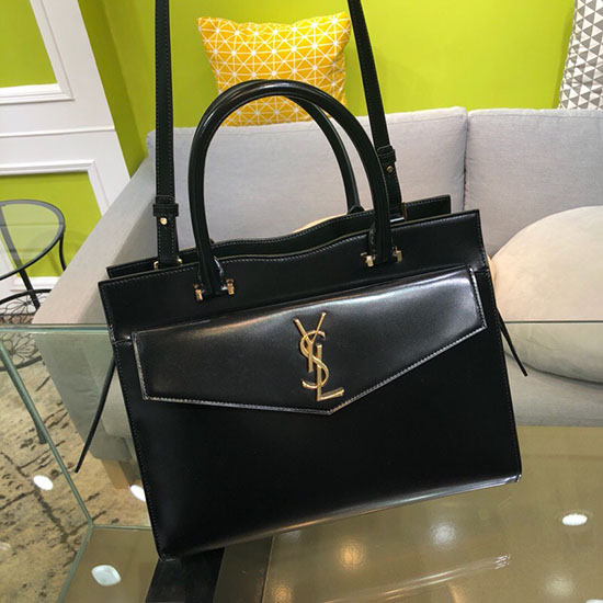 Saint Laurent Medium Uptown Tote in Black Shiny Smooth Leather 557653