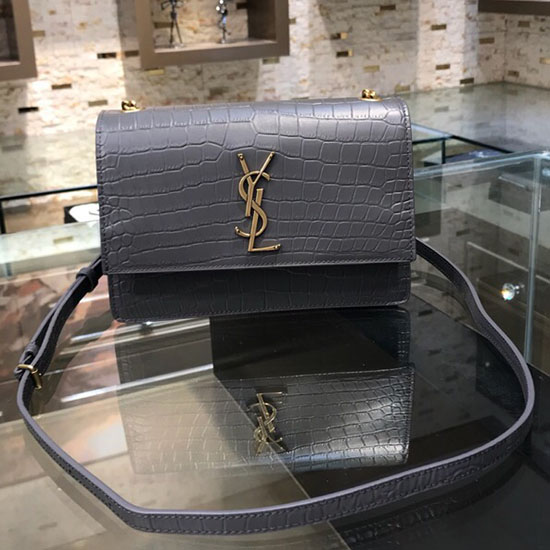 Saint Laurent Unset Small in Grey Crocodile Embossed Leather 515822