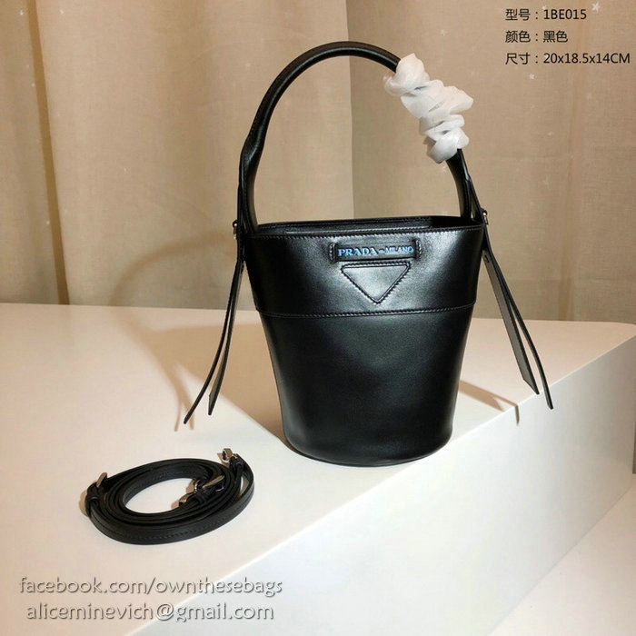 Prada Ouverture Leather Bucket Bag Black 1BE015