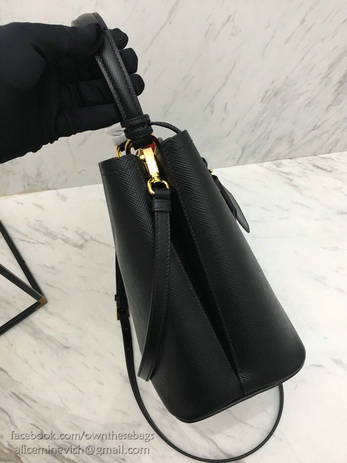 Prada Saffiano Leather Double Medium Bag Black 1BA212