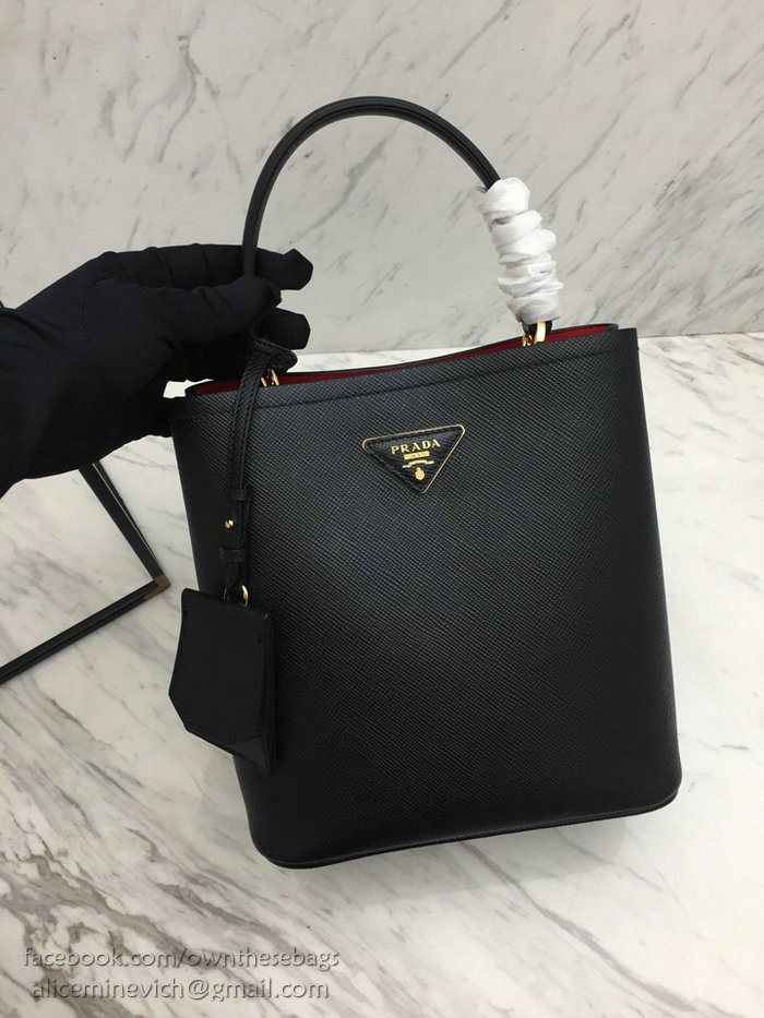 Prada Saffiano Leather Double Medium Bag Black 1BA212