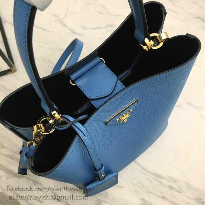Prada Saffiano Leather Double Medium Bag Light Blue 1BA212