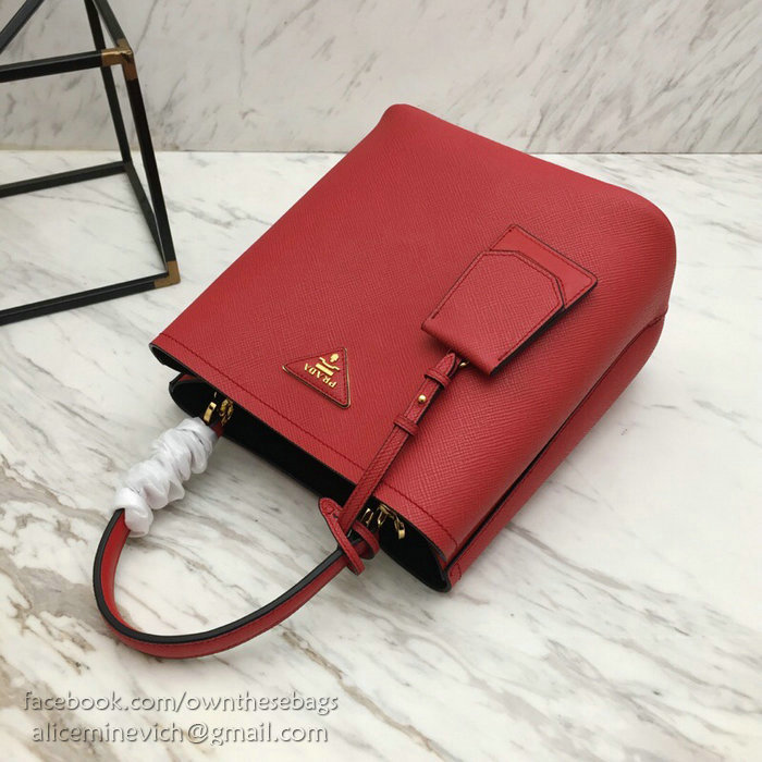 Prada Saffiano Leather Double Medium Bag Red 1BA212