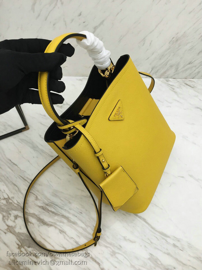 Prada Saffiano Leather Double Medium Bag Yellow 1BA212