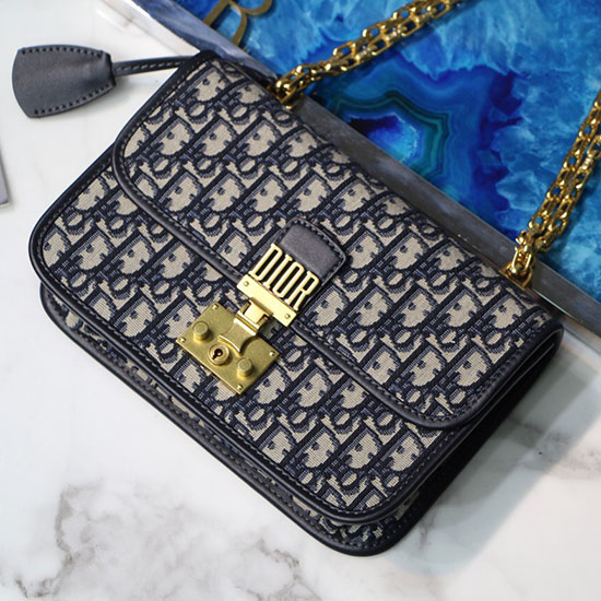 Dior Addict Oblique Canvas Flap Bag Blue D42002
