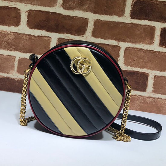 Gucci GG Marmont mini round shoulder bag Black and Beige 550154
