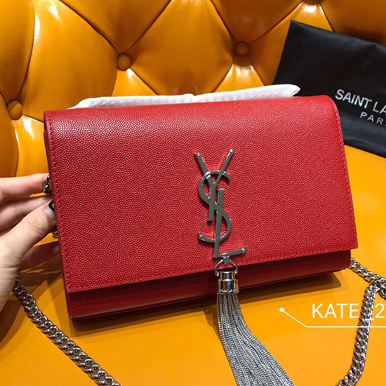 Saint Laurent Kate Chain and Tassel Bag Red 474366