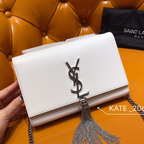 Saint Laurent Kate Chain and Tassel Bag White 474366