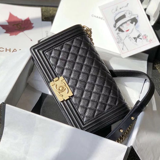Chanel Black Caviar Medium Boy Bag Gold Hardware A67086